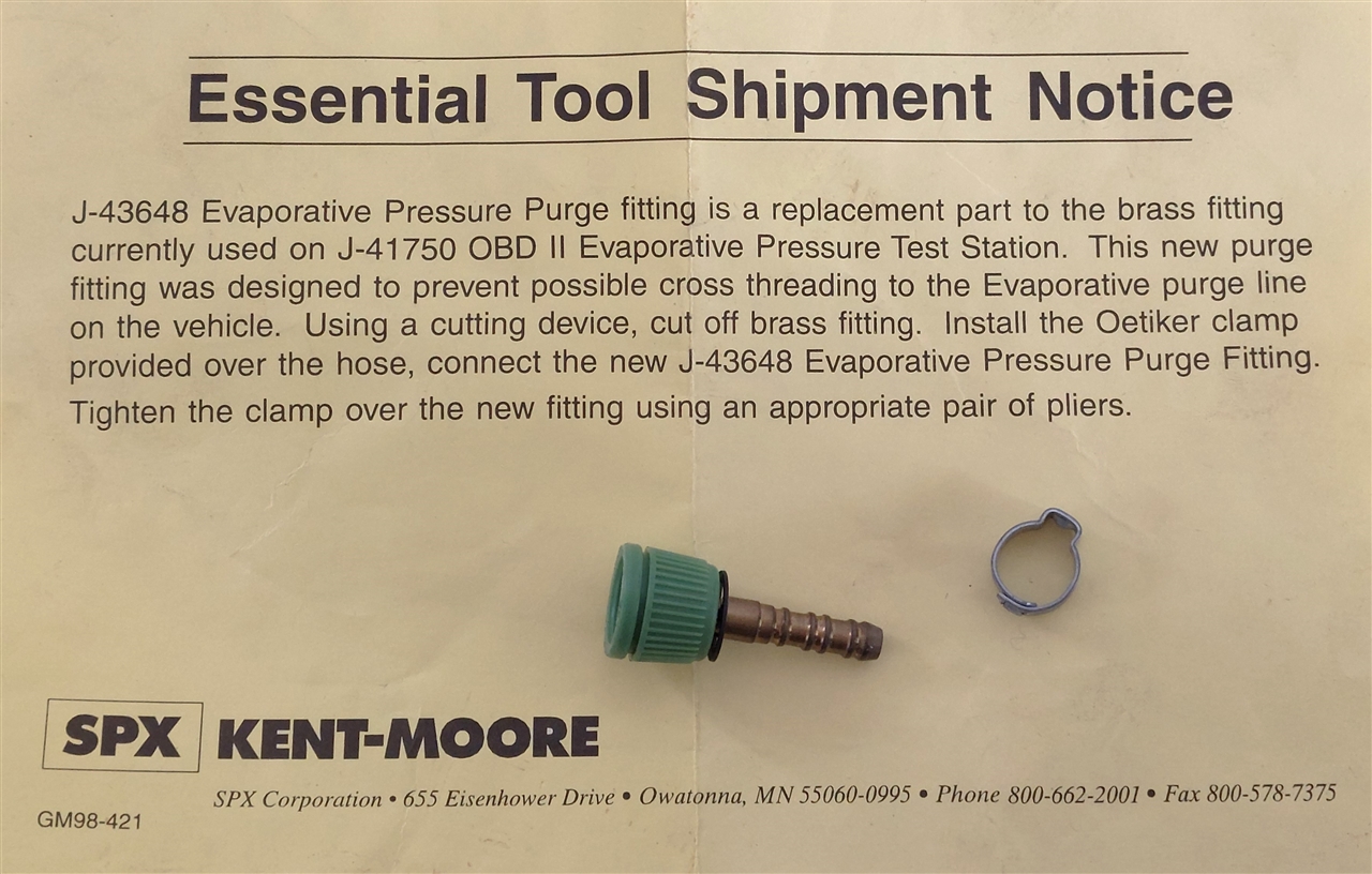 Kent-Moore J43648 J-43648 EVAP Pressure Purge Fitting 
